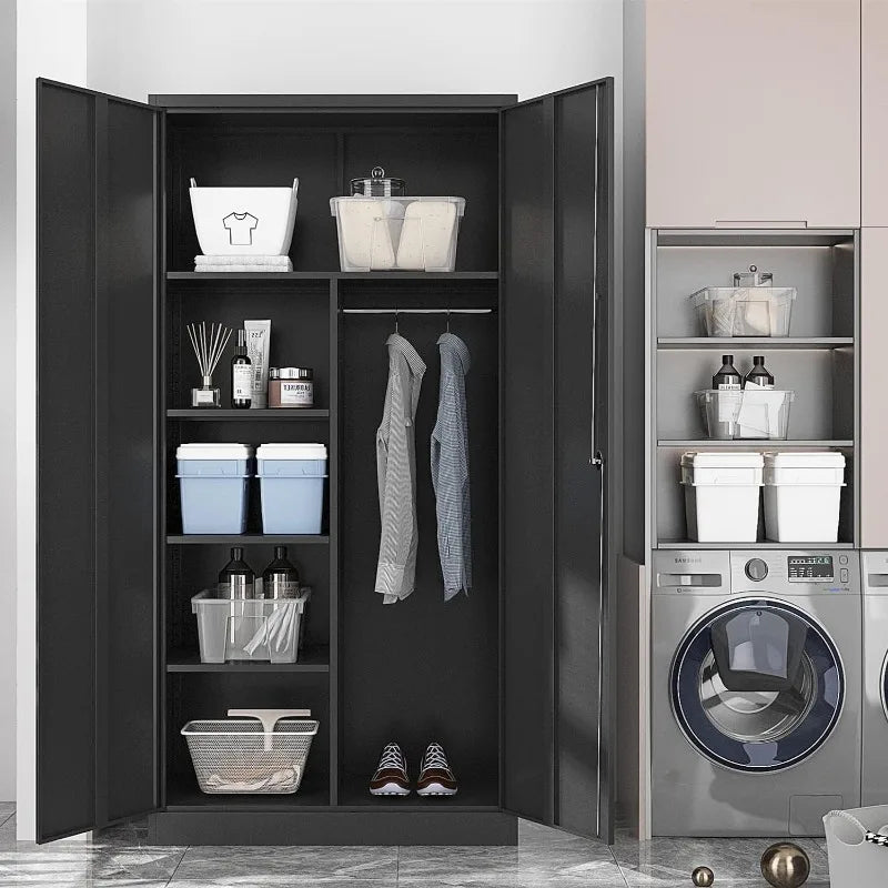 Metal Storage Cabinet with Lock-Garage Storage Cabinet with Locking Doors and  Adjustable Shelves,Black Steel Lockable File