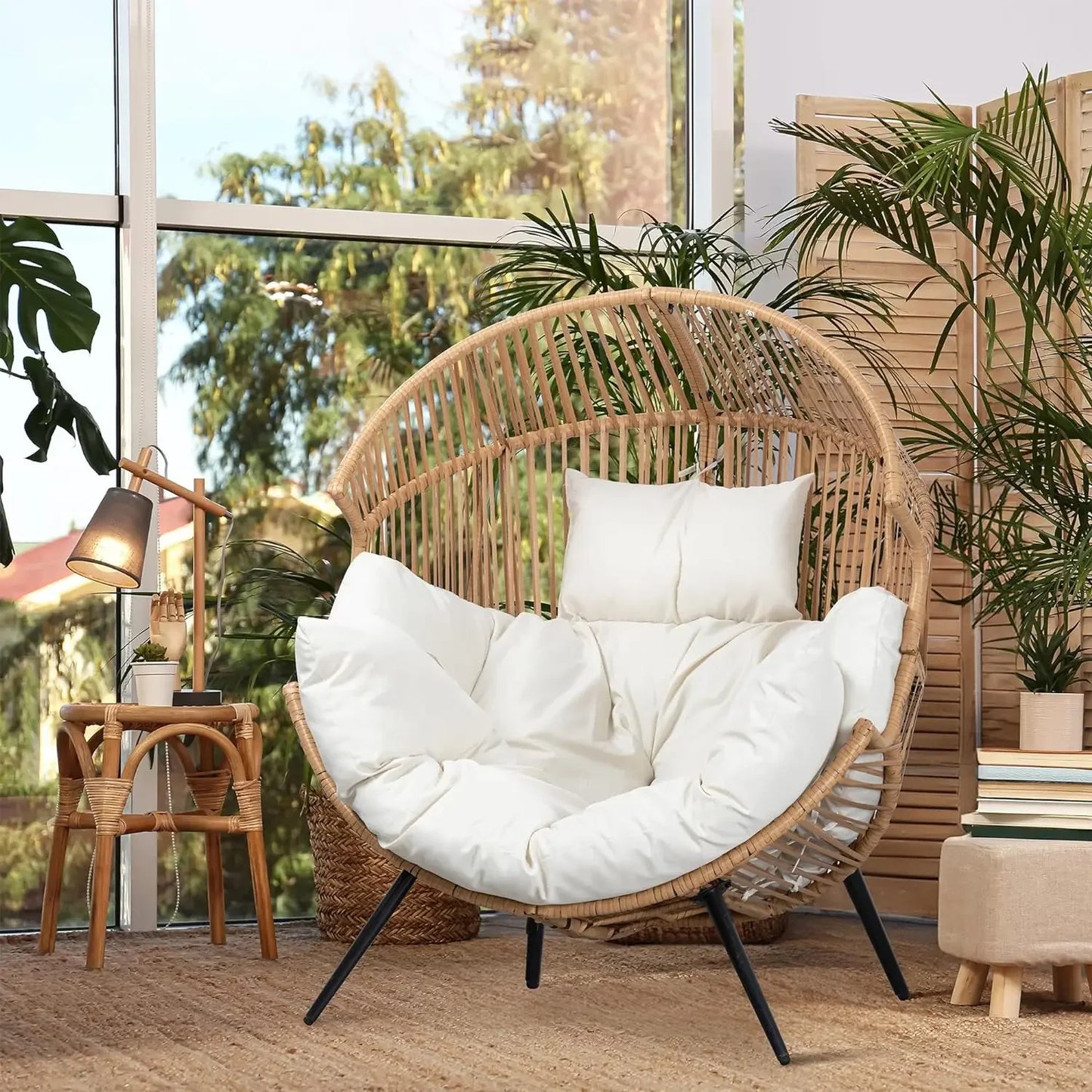 Egg Chair Outdoor Wicker Patio Oversized Lounger Chair with Cushion Egg Basket Chair for Indoor Living Room Bedroom