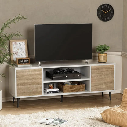 Modern TV Stand for 65" Television, Entertainment Center with Two Storage Cabinets, Retro Style Media Console for Living Room