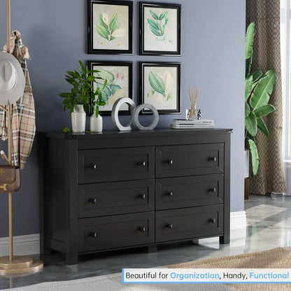 Black Dresser for Bedroom with 6 Drawers, Modern Chest of Drawers, Wood Dressers  bedroom furniture