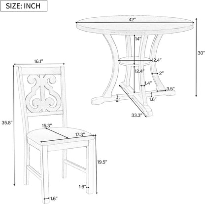 5-Piece Round Dining Table Set, Extendable Table with 4 Upholstered Chairs, Dining Room Table Sets, Kitchen Tables sets