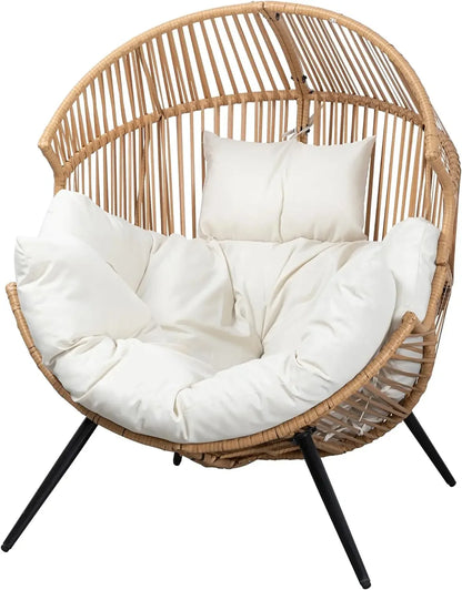 Egg Chair Outdoor Wicker Patio Oversized Lounger Chair with Cushion Egg Basket Chair for Indoor Living Room Bedroom