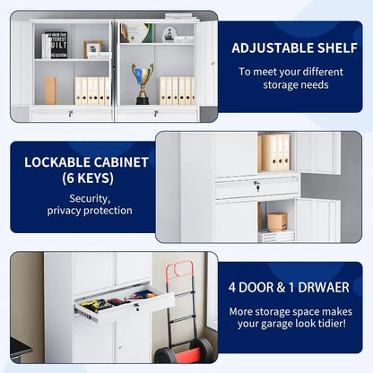 Metal Storage Cabinet with Lock-Garage Storage Cabinet with Locking Doors and  Adjustable Shelves,Black Steel Lockable File