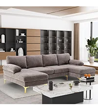 Sectional Sofa Couch,4 Seat Set for Living Room,Convertible L-Shaped Velvet Couch Set with Chaise Lounge,114 inche