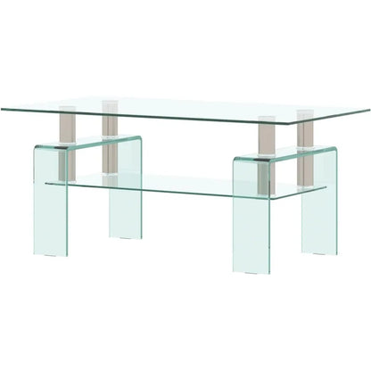 Clear Glass Coffee Table Metal Tube (All-Black)