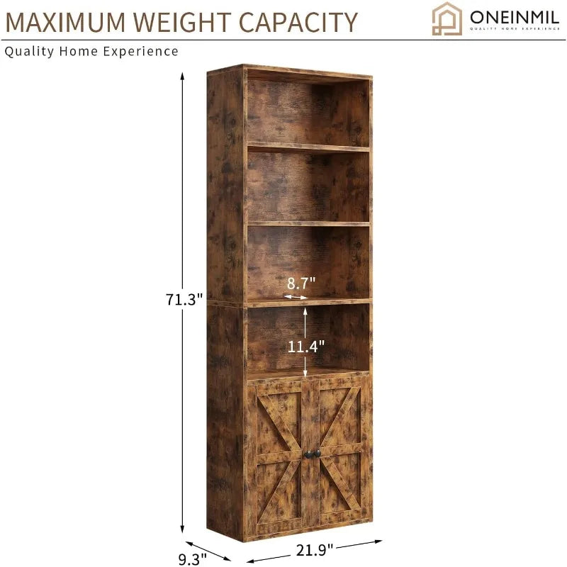 6 Tier Bookshelf and Bookcase, Wooden Bookshelves with Cabinet Doors, Floor Bookshelves and Office Storage Cabinets