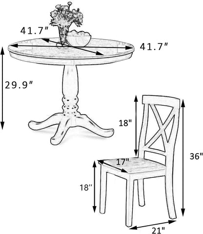 5-Piece Round Dining Table Set, Extendable Table with 4 Upholstered Chairs, Dining Room Table Sets, Kitchen Tables sets