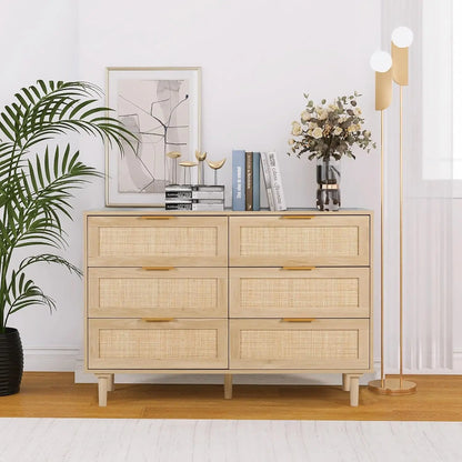 3/4/5/6/7/8 Drawer Dresser Rattan Dresser Modern Chest with Drawers,Wood Storage Closet Dressers Chest of Drawers