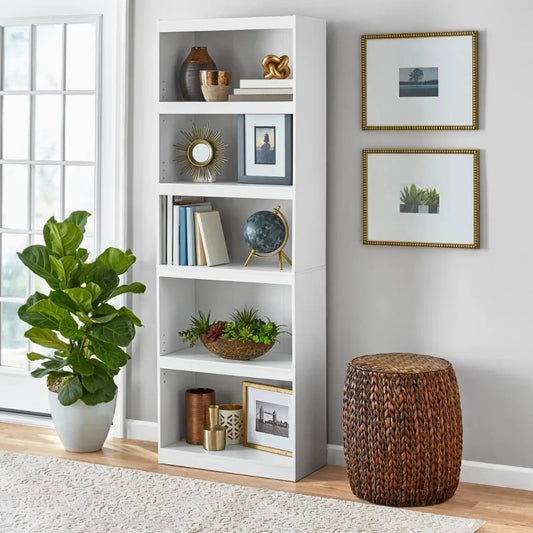 2024 New Framed 5-Shelf Bookcase, White