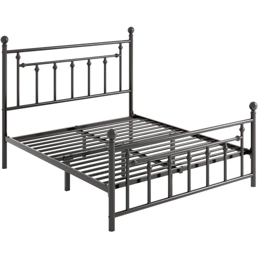 14'' Queen Size Metal Platform Bed Frame/Victorian Headboard and Footboard/Steel Slats Mattress Foundation for Storag