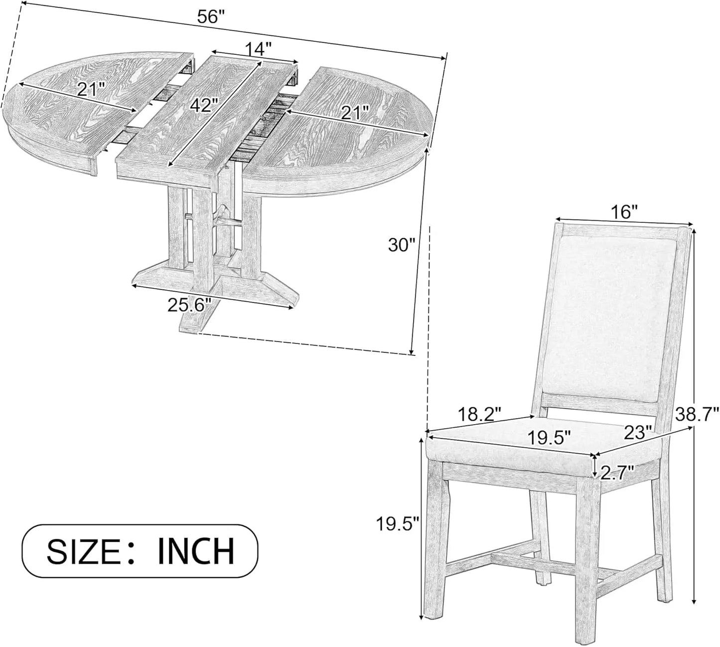 5-Piece Round Dining Table Set, Extendable Table with 4 Upholstered Chairs, Dining Room Table Sets, Kitchen Tables sets