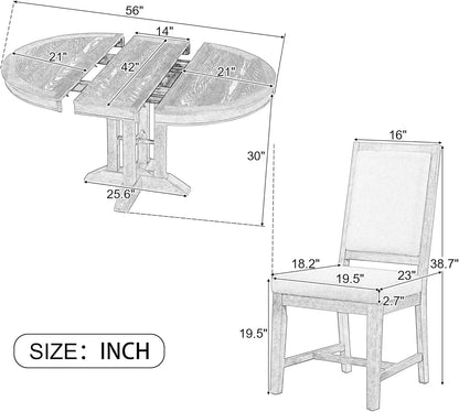 5-Piece Round Dining Table Set, Extendable Table with 4 Upholstered Chairs, Dining Room Table Sets, Kitchen Tables sets