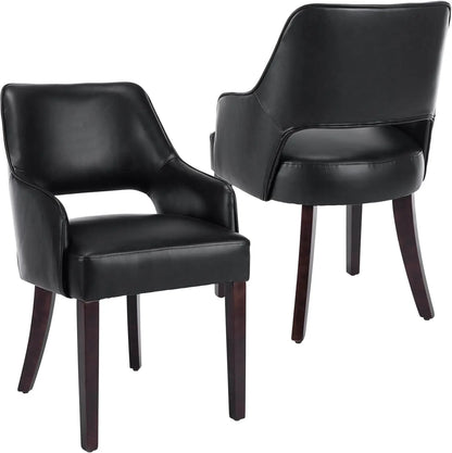 Modern Dining Chairs Set of 2 Upholstered Linen Accent Side Chair with Mid Open Back & Wood Legs, Arm Chair for Home Kitchen