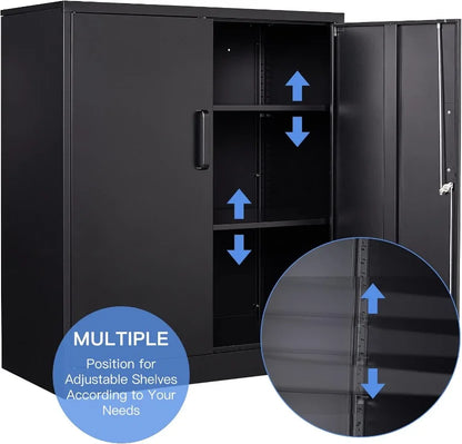 Metal Storage Cabinet with Lock-Garage Storage Cabinet with Locking Doors and  Adjustable Shelves,Black Steel Lockable File