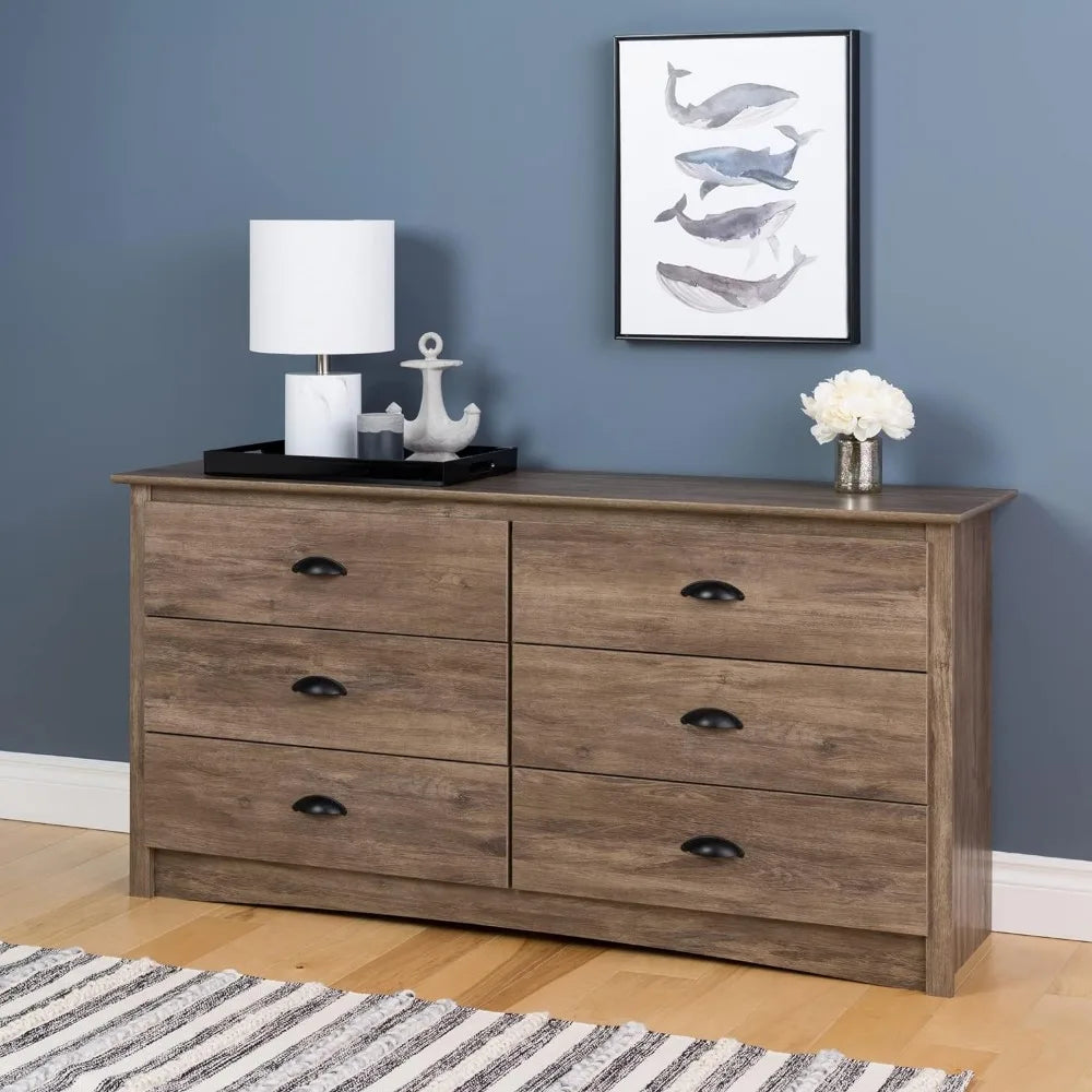 Bedroom Furniture: Black Double Dresser for Bedroom, 6-Drawer Wide Chest of Drawers, Traditional Bedroom Dresser