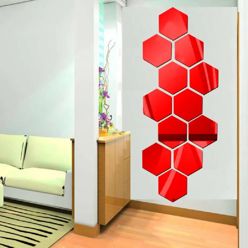 6/12pcs 3D Hexagon Mirror Wall Sticker Rose Gold DIY TV Background Living Room Stickers Wall Decor Bedroom Bathroom Home Decor