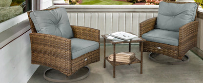 3-Piece Patio Outdoor Wicker Bistro Rocking Furniture Conversation Chairs for Garden, Backyard and Balcony Tan Chairs