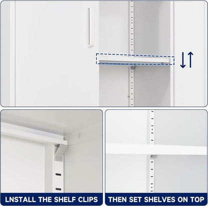 Metal Storage Cabinet with Lock-Garage Storage Cabinet with Locking Doors and  Adjustable Shelves,Black Steel Lockable File