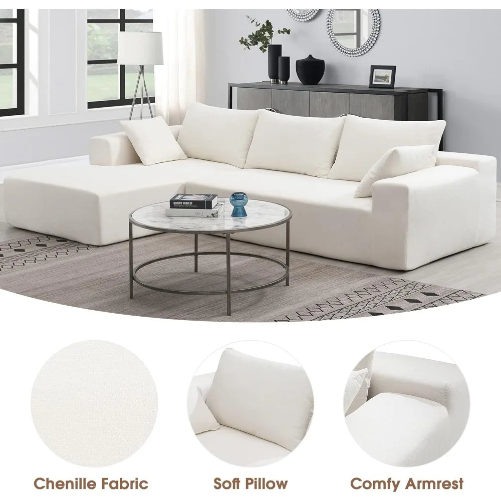 Living Room Sofas with Reversible Chaise, Ottoman & 2 Pillows, 4 Seat Upholstered Modular Sectional Couch Set, L-Shaped Sofas