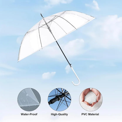 30 Pack Clear Wedding Umbrellas Bulk Auto Open Clear Stick Umbrellas,Transparent Windproof Wedding Style Stick Umbrellas