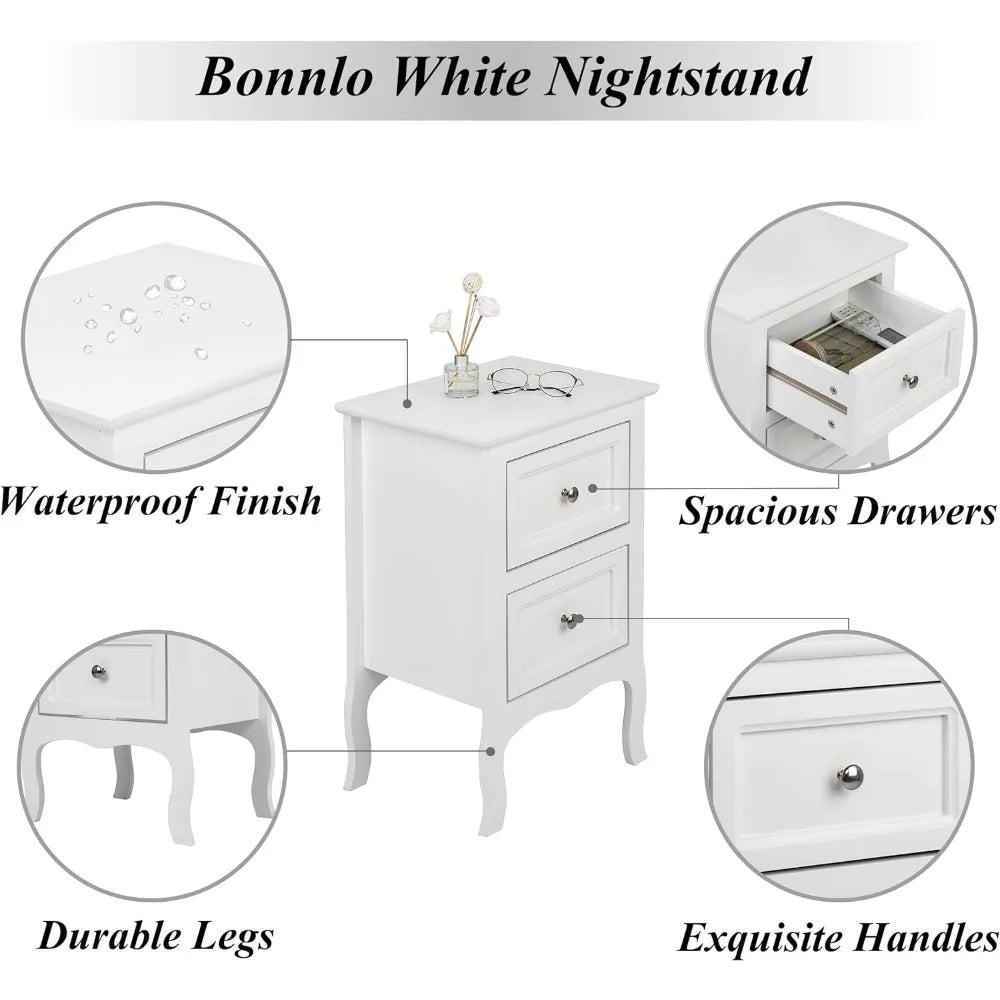 Nightstands, White Nightstand Set of 2, Nightstands with 2 Drawers, Bed Side Table/Night Stand, Nightstand, Night Stand