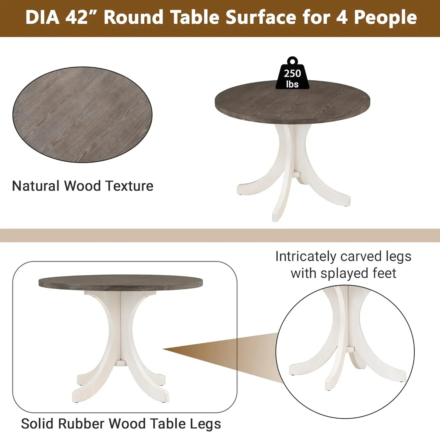 5-Piece Round Dining Table Set, Extendable Table with 4 Upholstered Chairs, Dining Room Table Sets, Kitchen Tables sets