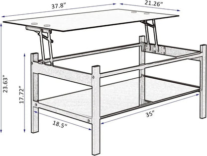 Rectangle Glass Coffee Table 2-Tier Tea Table Modern Side Coffee Table for Living Room