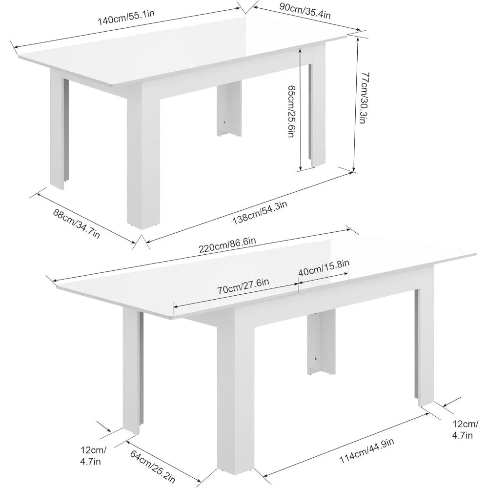 Extendable Dining Table  Wooden Dining Room Table, Modern Extendable Table for Gatherings, Meeting for Small Kitchens