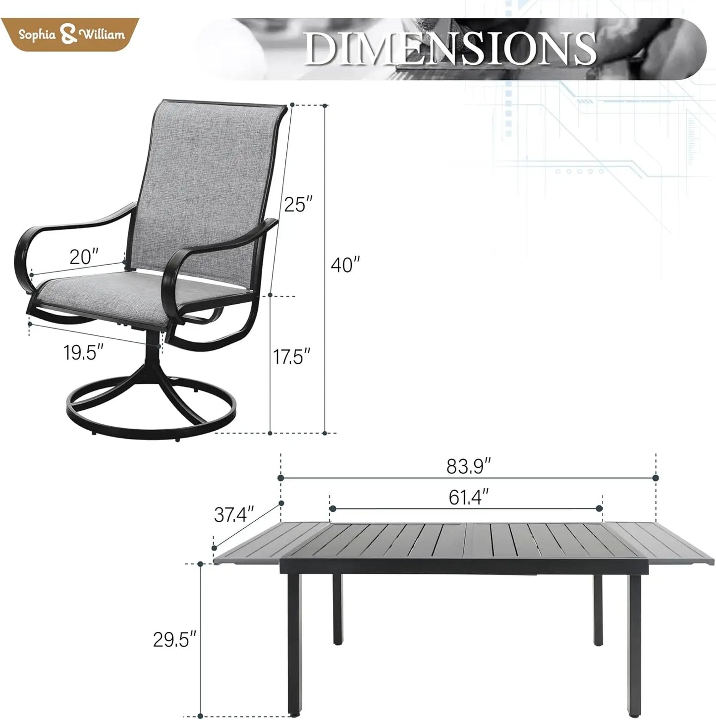 Outdoor Dining set Patio Dining sets Patio Table and Chairs set 9 Pieces Outdoor Dining Table for 8 with Swivel Patio Chairs