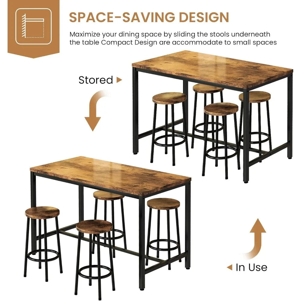 Recaceik Dining Table Set for 4 Bar Kitchen Table and Chairs for 4, Counter Height Dinner Table with 4 PU Leather Upholstered