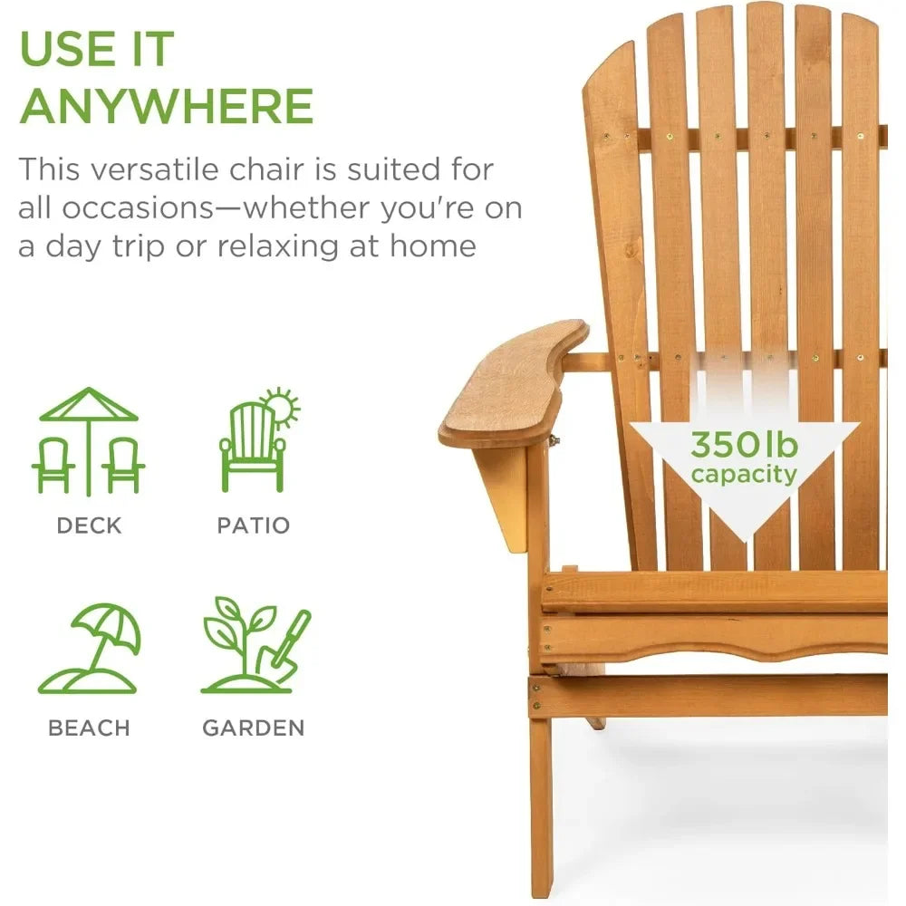 Folding Chair Outdoor Wooden Accent Furniture Fire Pit Lounge Chairs for Yard, Garden, Patio w/ 350lb Weight Capacity