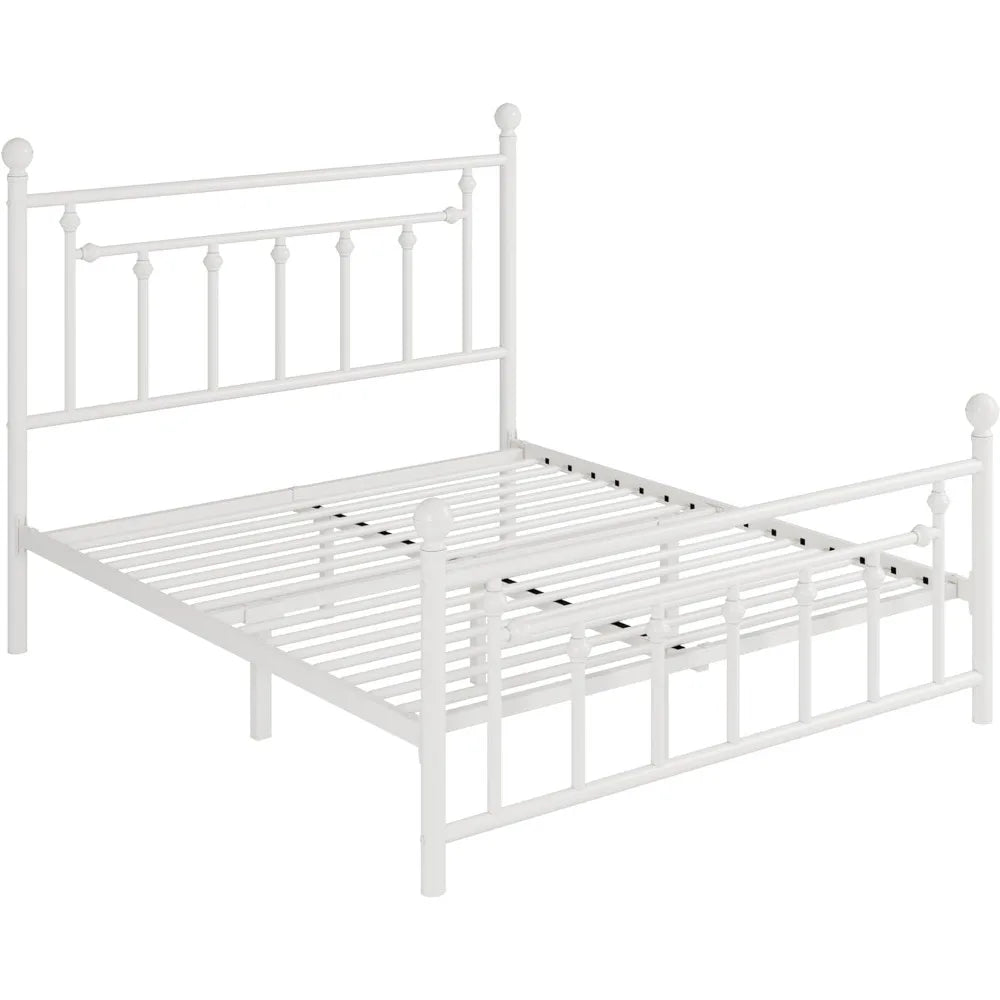 14'' Queen Size Metal Platform Bed Frame/Victorian Headboard and Footboard/Steel Slats Mattress Foundation for Storag