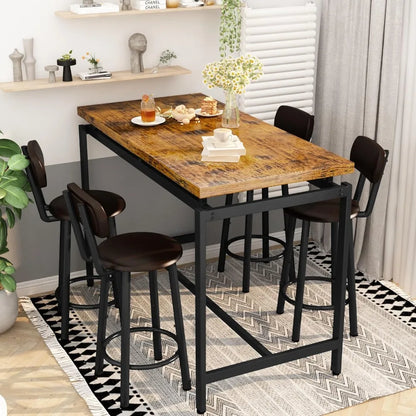 Recaceik Dining Table Set for 4 Bar Kitchen Table and Chairs for 4, Counter Height Dinner Table with 4 PU Leather Upholstered