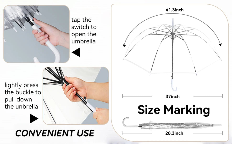 30 Pack Clear Wedding Umbrellas Bulk Auto Open Clear Stick Umbrellas,Transparent Windproof Wedding Style Stick Umbrellas