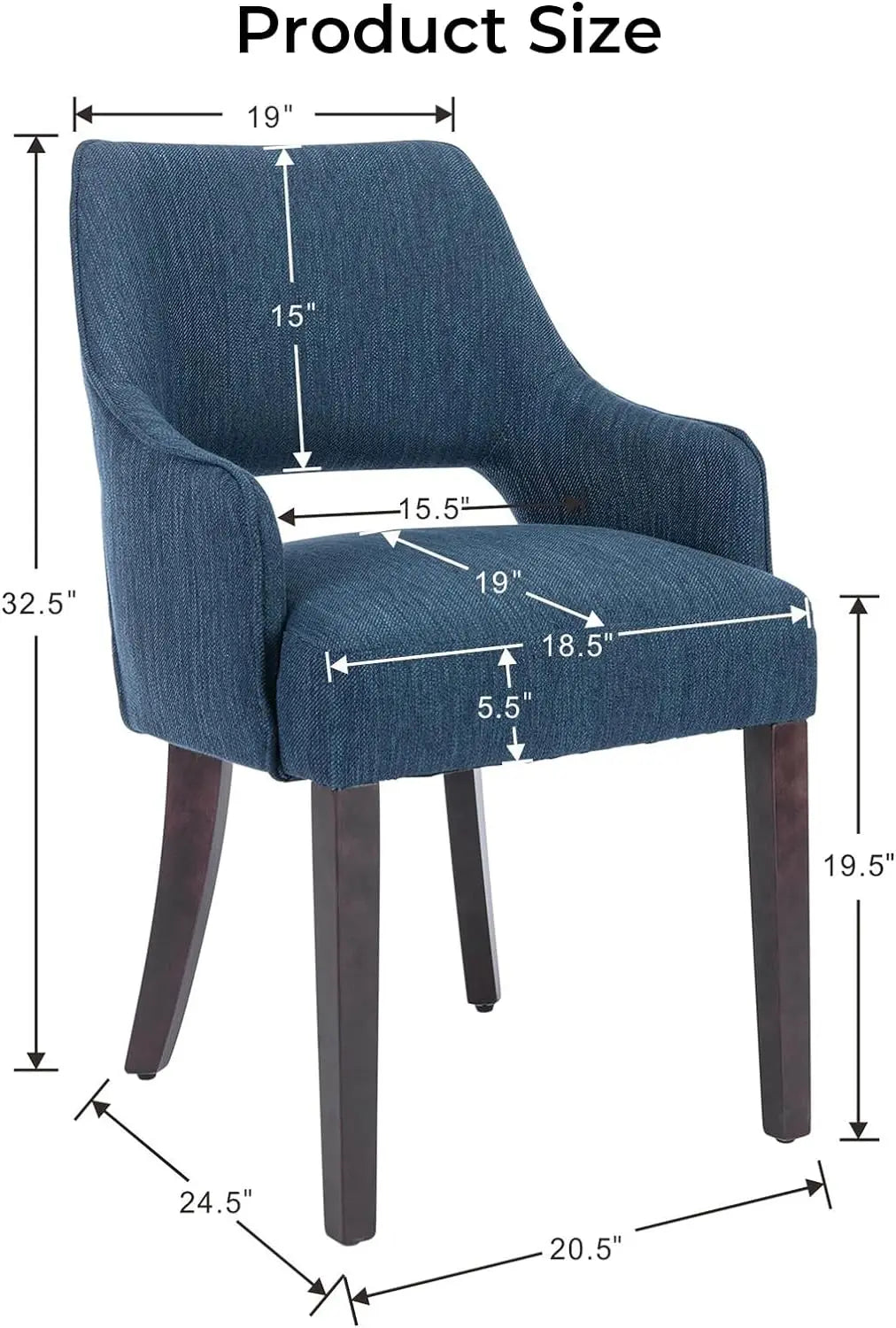 Modern Dining Chairs Set of 2 Upholstered Linen Accent Side Chair with Mid Open Back & Wood Legs, Arm Chair for Home Kitchen