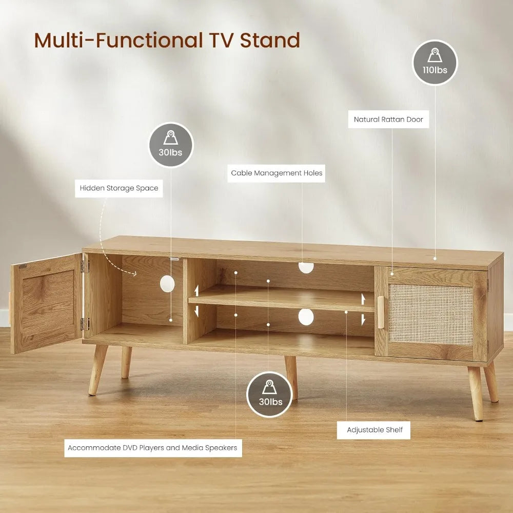 TV Stand for 70 inch ,Large Console,Entertainment Center with Adjustable Shelf and 2 Cabinets,Mid Century Modern TV Stands