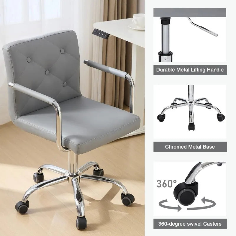 Rolling Work Chair for Home Office Desk Adjustable Height with Wheels for Study/Task 360°Swivel Mid Back Office Chair