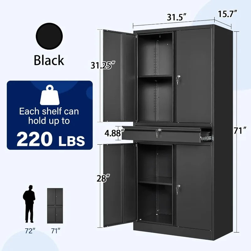 Metal Storage Cabinet with Lock-Garage Storage Cabinet with Locking Doors and  Adjustable Shelves,Black Steel Lockable File