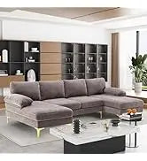 Sectional Sofa Couch,4 Seat Set for Living Room,Convertible L-Shaped Velvet Couch Set with Chaise Lounge,114 inche