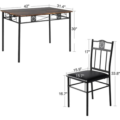 Kitchen Dining Room Table Sets for 4, 5 Piece Metal and Wood Rectangular Breakfast Nook,Dinette with Chairs,Brown