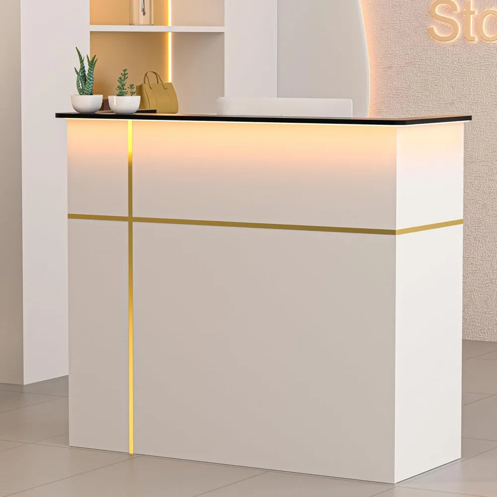 Reception Desk, Modern Front Table Equipped Lockers & Storage Shelves, Counter Alons, Retail, Home Offices, Reception Room