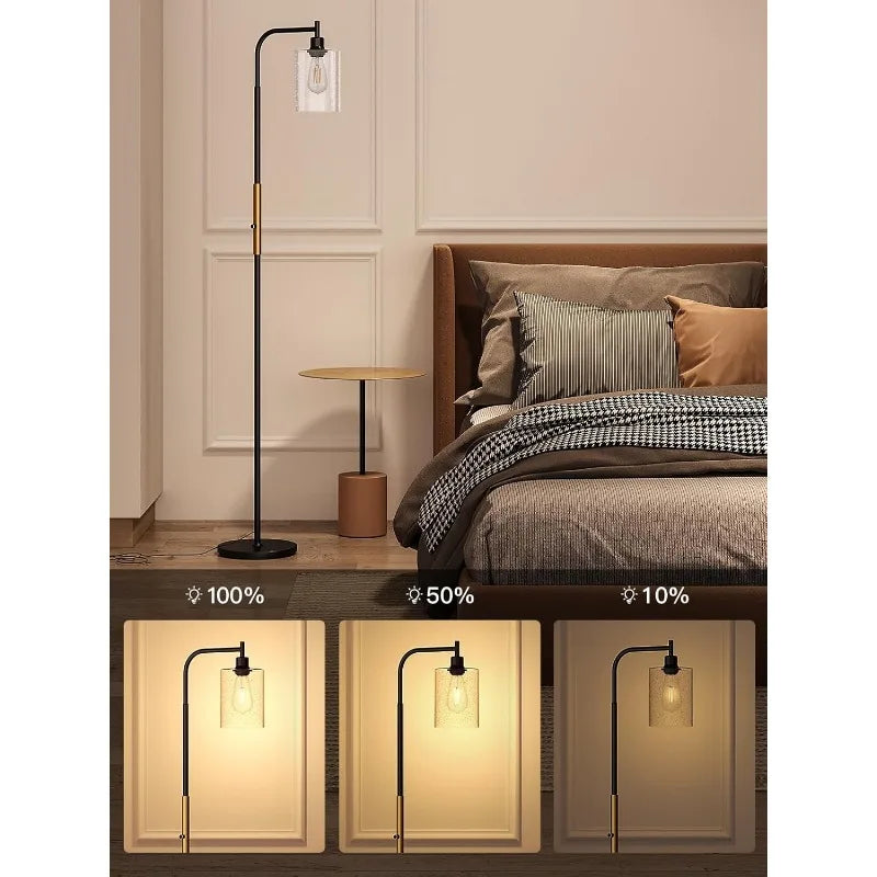 Floor Lamps for Living Room Bright Lighting with Seeded Glass lampshade, Modern Bright Floor Lamp with LED Bulbs