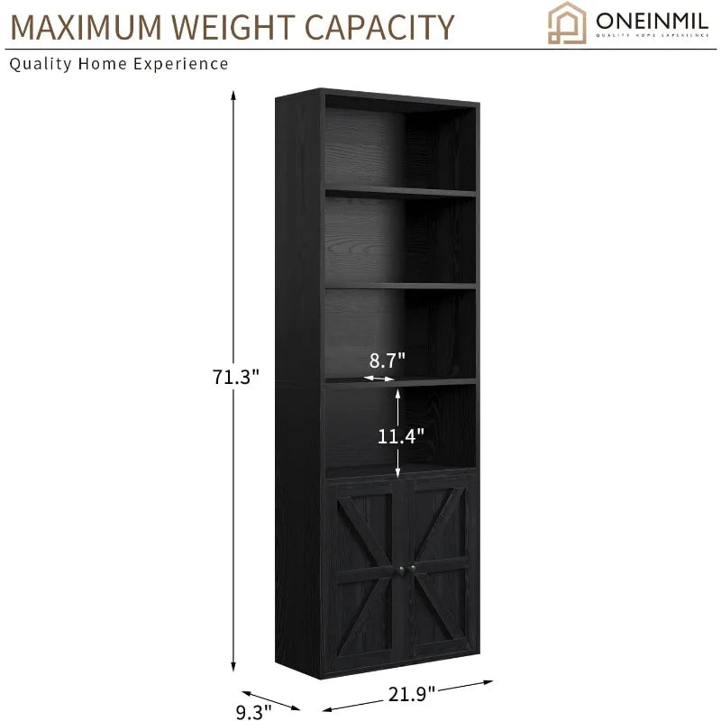 6 Tier Bookshelf and Bookcase, Wooden Bookshelves with Cabinet Doors, Floor Bookshelves and Office Storage Cabinets