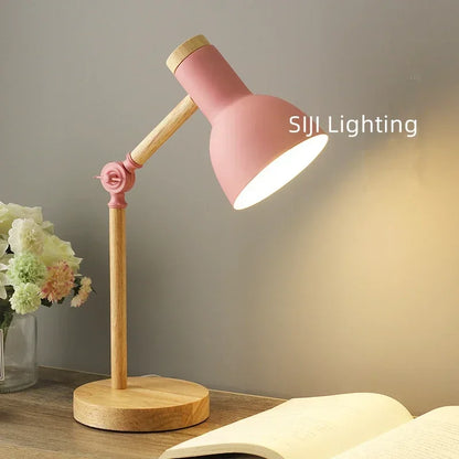 Indoor Lighting Book Lights Nordic Table Lamp Colorful Bedside Lamp E27 LED Desk lamp wooden base Children Reading Study Lights