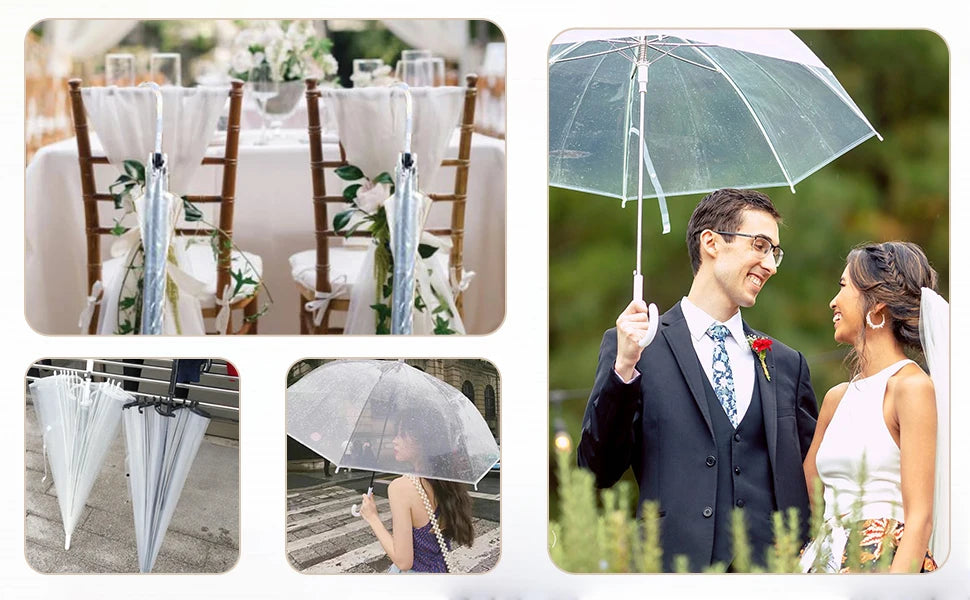 30 Pack Clear Wedding Umbrellas Bulk Auto Open Clear Stick Umbrellas,Transparent Windproof Wedding Style Stick Umbrellas