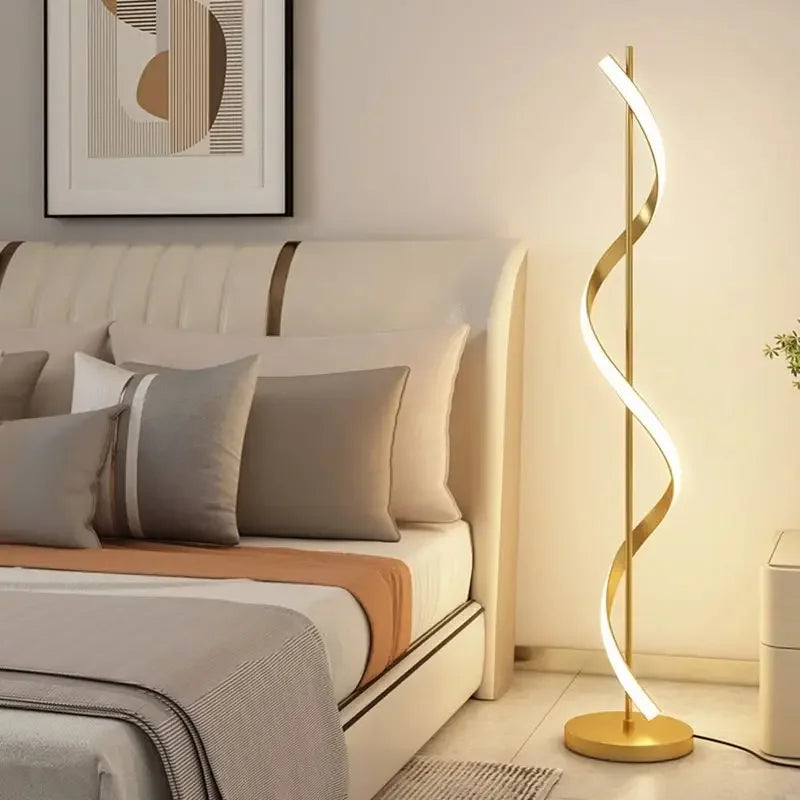 Modern LED Floor Lamp Luxury Line Design Light Bedroom Bedside Living Study Simple Revolve Milieu Indoor Home Decorative Fixture