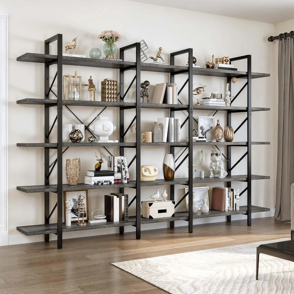 shelf bookshelf   shelves Book Shelf，5 Tier Bookcase, 12D x 47 W x 71H Large Industrial Shelf Storage Organizer for Living Room