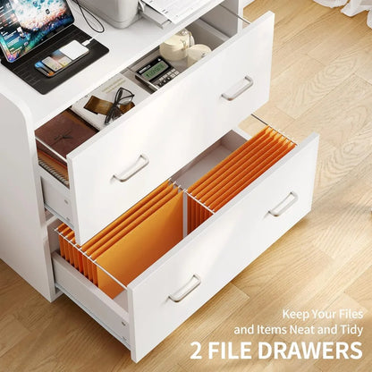 File Cabinet with Charging Station, Large Lateral Filing Cabinet for Home Office