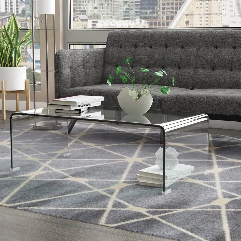 Rectangle Glass Coffee Table 2-Tier Tea Table Modern Side Coffee Table for Living Room