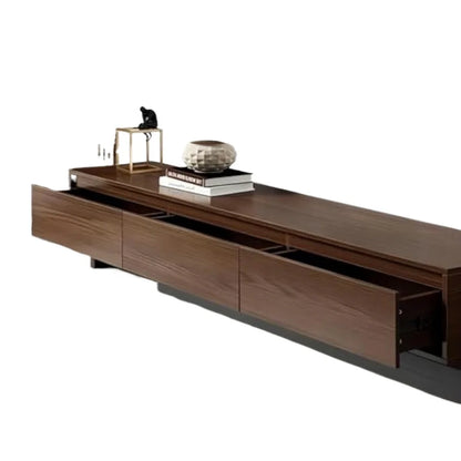 TV Stand, Minimalist Telescopic Rectangular 3 Drawer TV Stand, Walnut and Gray, Up to 120 Inches141.7 x 15.7 x 13.8 inches